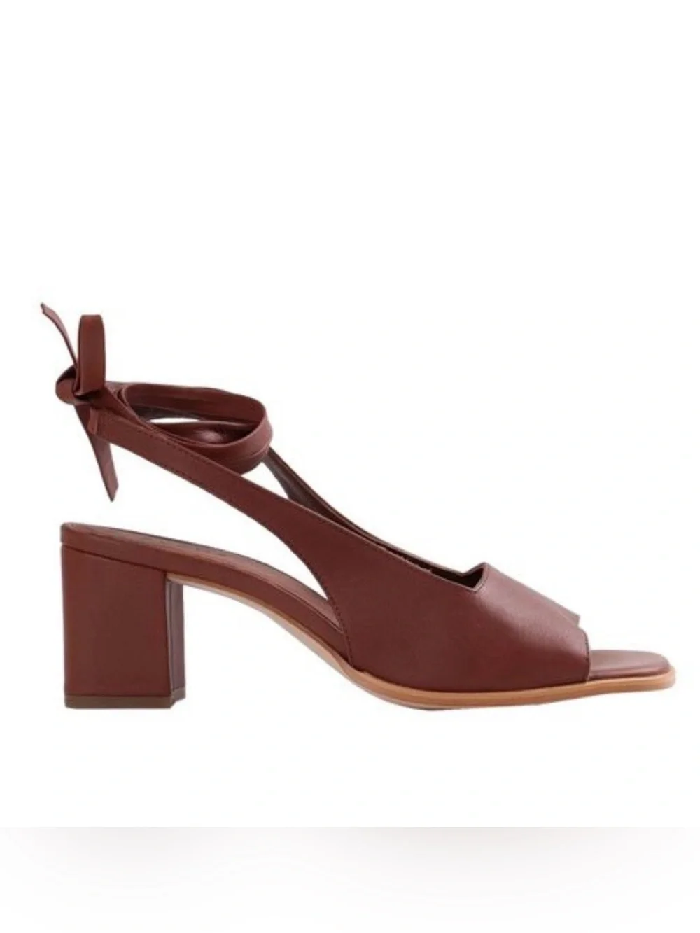 ALOHAS Women’s Brown Block Heel Leather Sandal with Ankle Tie